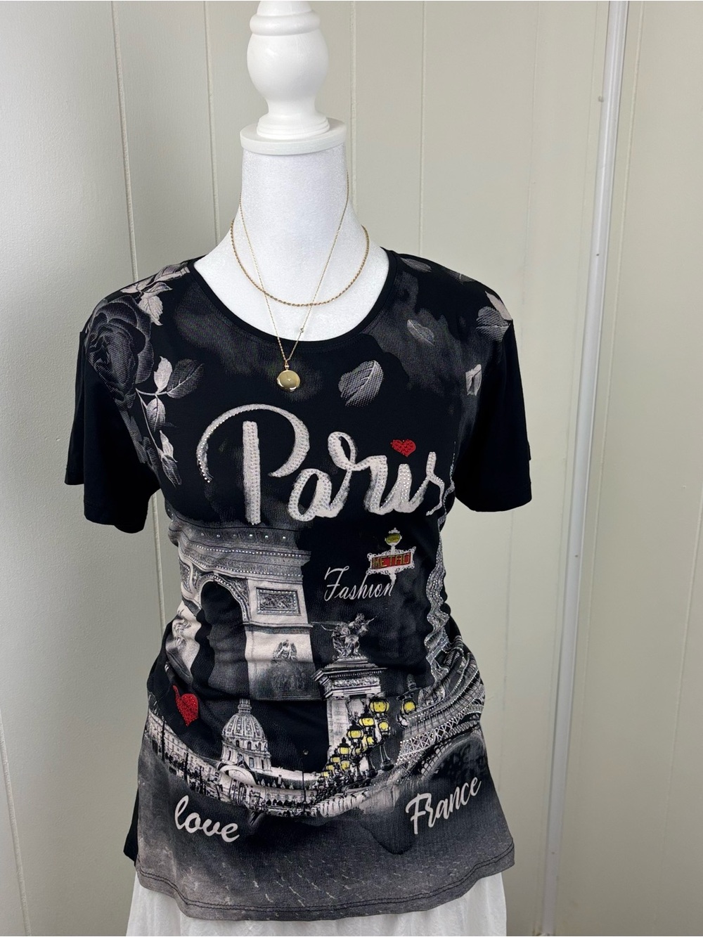 Paris Graphic Black Short Sleeve Tee - Women's Casual Top